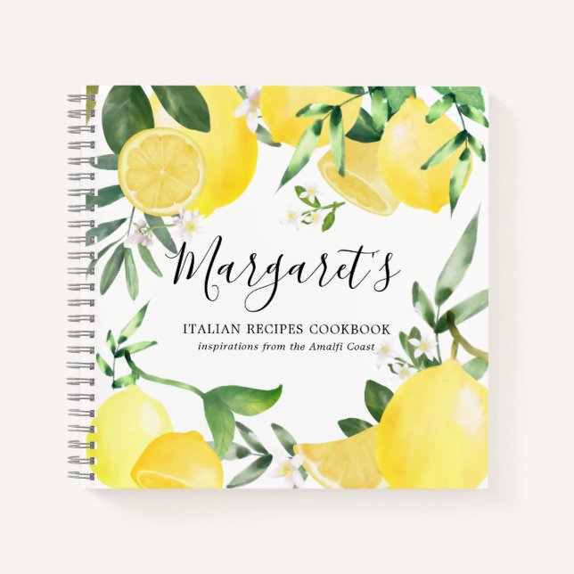 Stylish Summer Lemon Yellow Recipe Cookbook Notebook (Front)