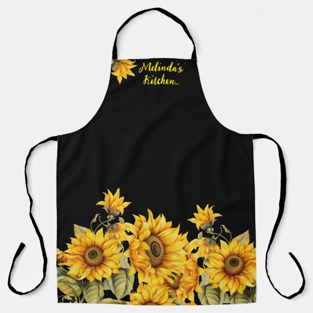 Stylish Sunflowers & Personalised Name Apron (Front)