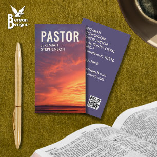 Stylish Sunset Logo QR Code Church PASTOR Business Card
