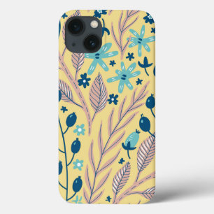 Stylish Surreal Foliage Pink Blue on Beige Trendy iPhone 13 Case