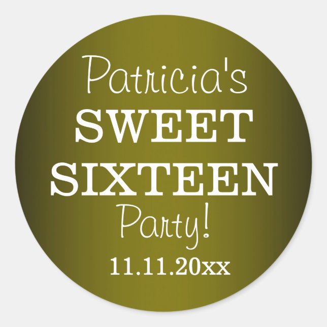 Stylish Sweet 16 Party Stickers : Metallic Green (Front)