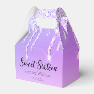stylish sweet 16 purple silver dripping glitters   favour box