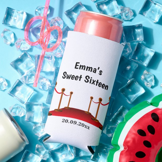 Stylish Sweet 16 Red Carpet Confetti Birthday   Seltzer Can Cooler (In Situ Summer)