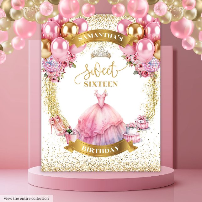Stylish Sweet 16 Tapestry Pink Gold Glitter Balloo (Stylish Sweet 16 Tapestry Pink Gold Glitter Balloons)