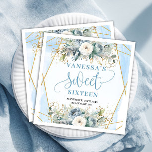 Stylish Sweet 16th Dusty Blue Floral Party Napkins