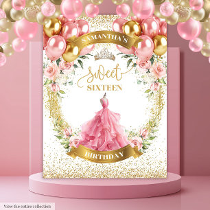 Stylish Sweet Sixteen Backdrop Blush Roses Gold Tapestry