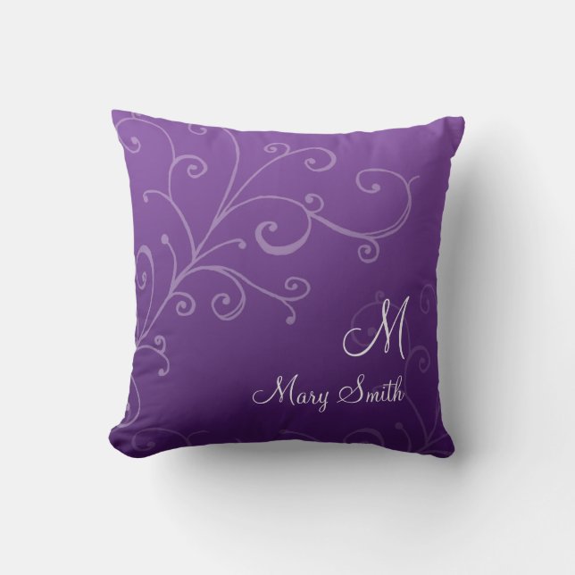 Stylish Swirl Custom Monogram Purple Cushion (Front)