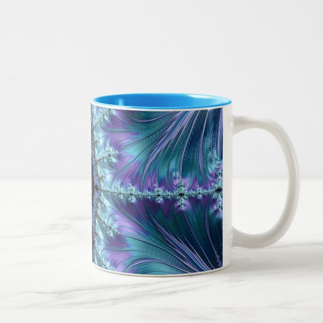 Stylish Swirl Flourish Fractal Abstract Aqua Art Two-Tone Coffee Mug (Right)