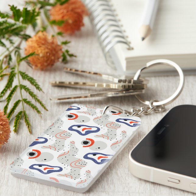 Stylish Swirls and Curbs Abstract Pattern Key Ring (Front Right)