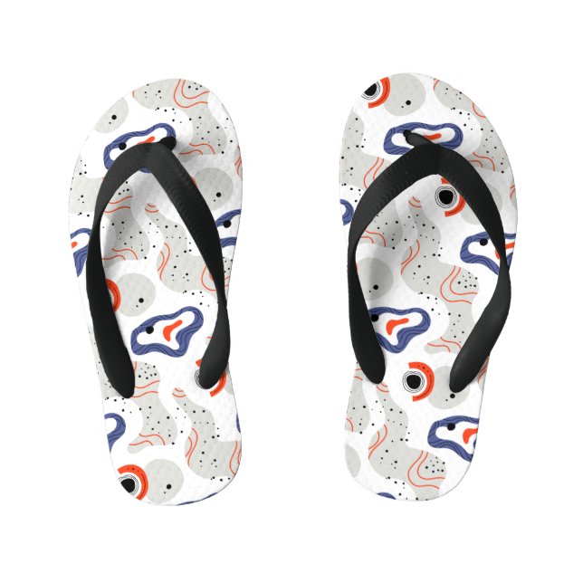 Stylish Swirls and Curbs Abstract Pattern Kid's Flip Flops (Footbed)