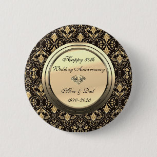 Stylish Swirls Black 50th Wedding Anniversary 6 Cm Round Badge