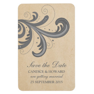 Stylish Swirls Save the Date Magnet, Grey Magnet