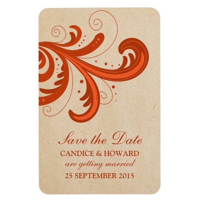 Stylish Swirls Save the Date Magnet, Orange Magnet (Vertical)