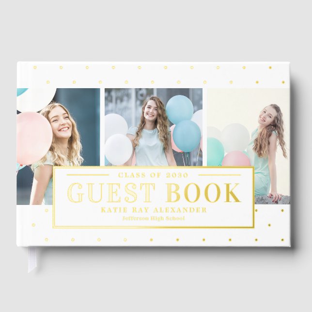 Stylish Tag Foil Photo Graduation Guest Book (Front)