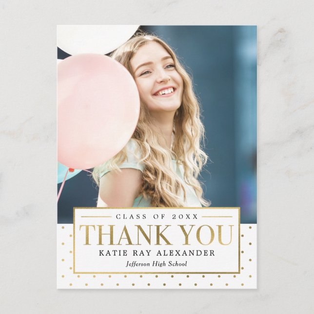 Stylish Tag Modern Graduation Thank You Postcard (Front)