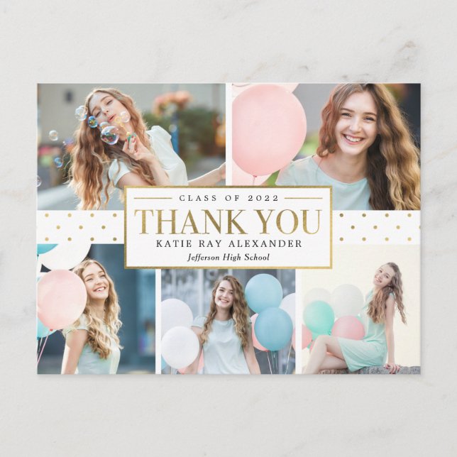 Stylish Tag Photo Graduation Thank You Card (Front)