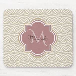 Stylish Tan Arched Scallops Mauve Monogram Name Mouse Mat