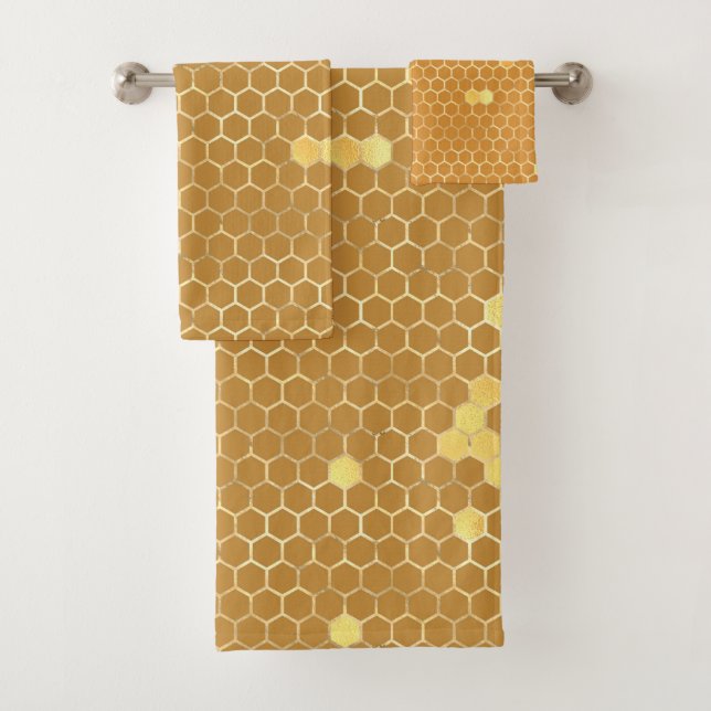 Stylish Tan Gold Honeycomb Bath Towel Set (Insitu)