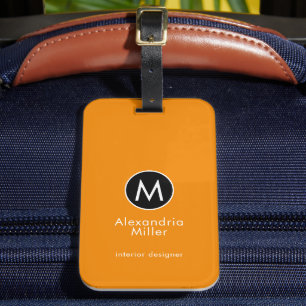 Stylish Tangerine Orange Monogram Name Luggage Tag