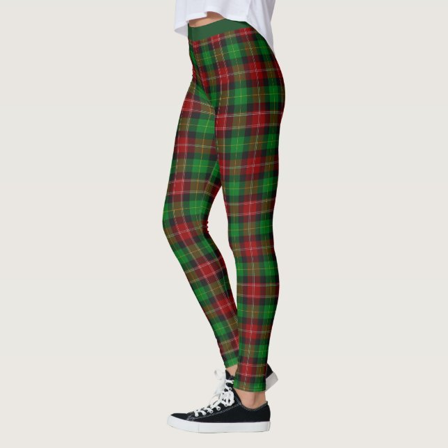 Stylish Tartan Scottish Plaid Red Green Yoga Leggings (Left)