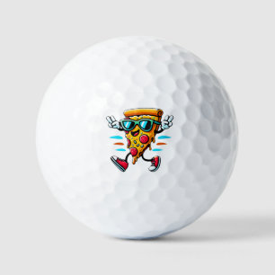 Stylish tasty pizza slice character adds energy  golf balls