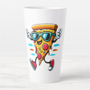 Stylish tasty pizza slice character adds energy latte mug