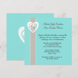 Stylish Taupe and Aqua Blue Wedding Invitation