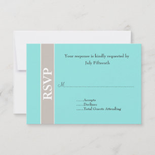 Stylish Taupe and Aqua Blue Wedding RSVP Card