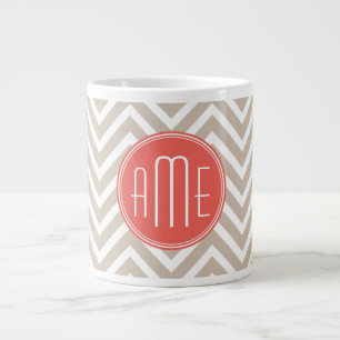 Stylish Taupe and Coral Custom Monogram Large Coffee Mug