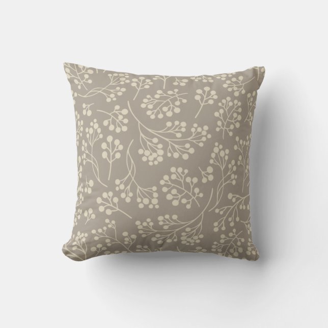 Stylish Taupe Floral Pattern Modern Farmhouse Cushion (Front)