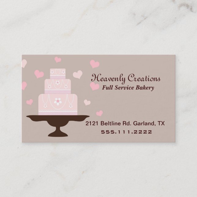 Stylish Taupe & Pink Bakery Business Card (Front)