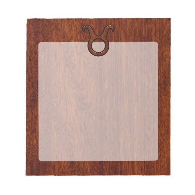 Stylish Taurus Zodiac Sign on Mahogany like print Notepad (Front)
