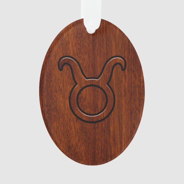 Stylish Taurus Zodiac Sign on Mahogany like print Ornament (Front)