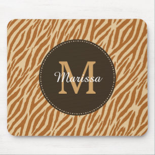Stylish Tawny Brown Zebra Print Monogram and Name Mouse Mat