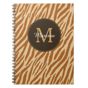Stylish Tawny Brown Zebra Print Monogram and Name Notebook