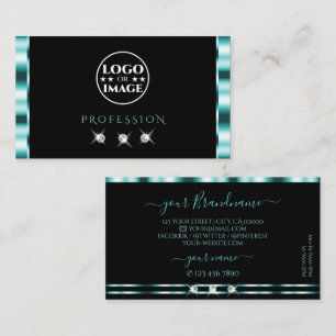 Stylish Teal and Black Sparkling Diamonds Add Logo Business Card