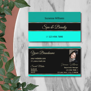 Stylish Teal and Black Stripes Modern with Photo Business Card