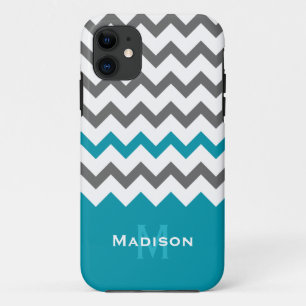 Stylish Teal and Grey Chevron Pattern iPhone 11 Case
