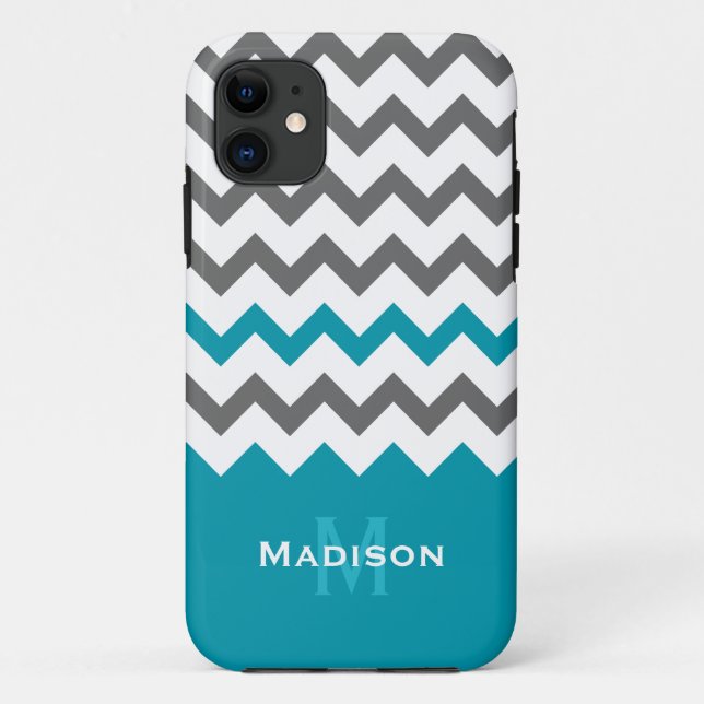 Stylish Teal and Grey Chevron Pattern Case-Mate iPhone Case (Back)
