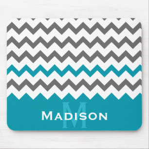 Stylish Teal and Grey Chevron Pattern Mouse Mat