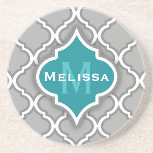Stylish Teal and Grey Moroccan Tile Pattern Coaster