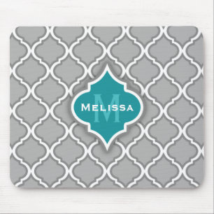 Stylish Teal and Grey Moroccan Tile Pattern Mouse Mat