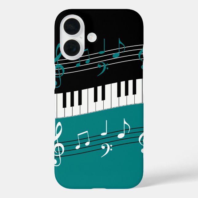 Stylish Teal Black White Piano Keys and Notes Case-Mate iPhone Case (Back)
