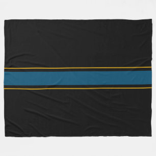 Stylish Teal Blue Brown Racing Stripes On Black Fleece Blanket