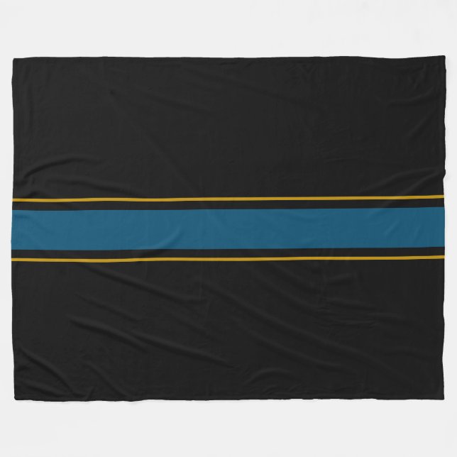 Stylish Teal Blue Brown Racing Stripes On Black Fleece Blanket (Front (Horizontal))
