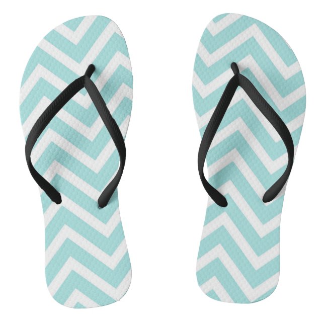 Stylish Teal Blue Chevron Pattern Flip Flops (Footbed)