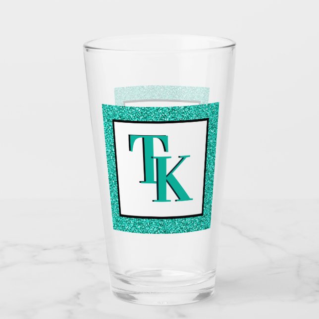 Stylish Teal Blue Glitter Glam Monogram Initials G Glass (Front)