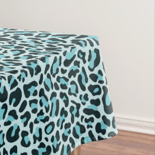 Stylish Teal Blue Leopard Print Tablecloth