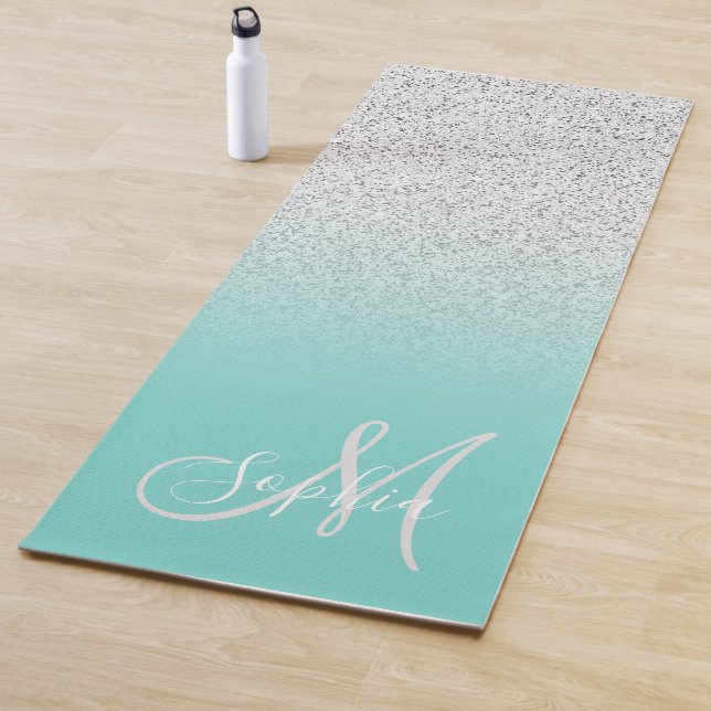 Stylish teal blue ombre personalised monogrammed yoga mat (In Situ)