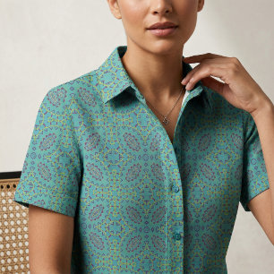 Stylish Teal Decorative Elegant Geometric Pattern Fabric